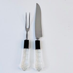 Vintage Royal Brand Cutlery Co Knife & Carving Fork Clear Acrylic Carved Handles